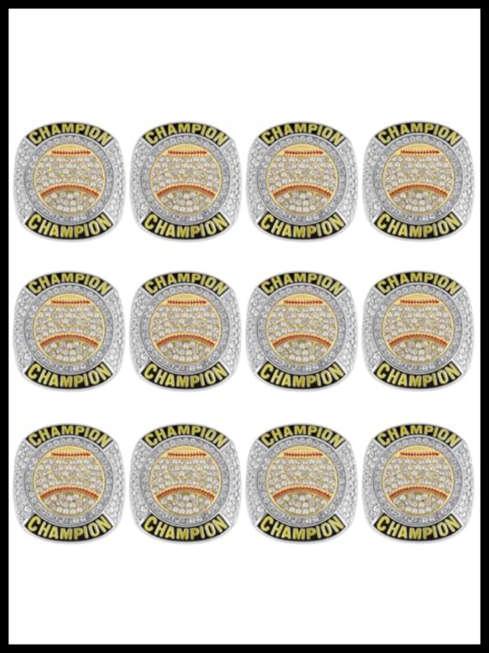 Baseball Championship Eternity Ring Zinc Alloy Crystal Sports Award Team Trophy